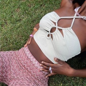 cream princess polly lace up crop top